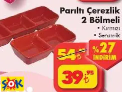 PARILTI ÇEREZLİK 2 BÖLMELİ • KIRMIZI • SERAMİK